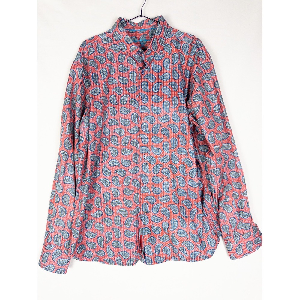 Luchiano Visconti Black Shirt Mens XL Red Textured Allover Print Cotton Blend